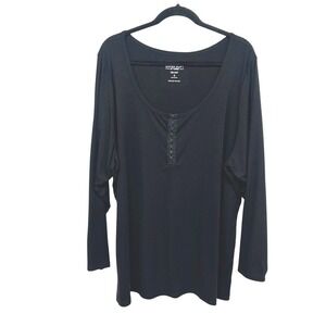 Ribbed‎ Henley Long Sleeve Top Womans 5X Black Soft Stretch Fitted Minimalist